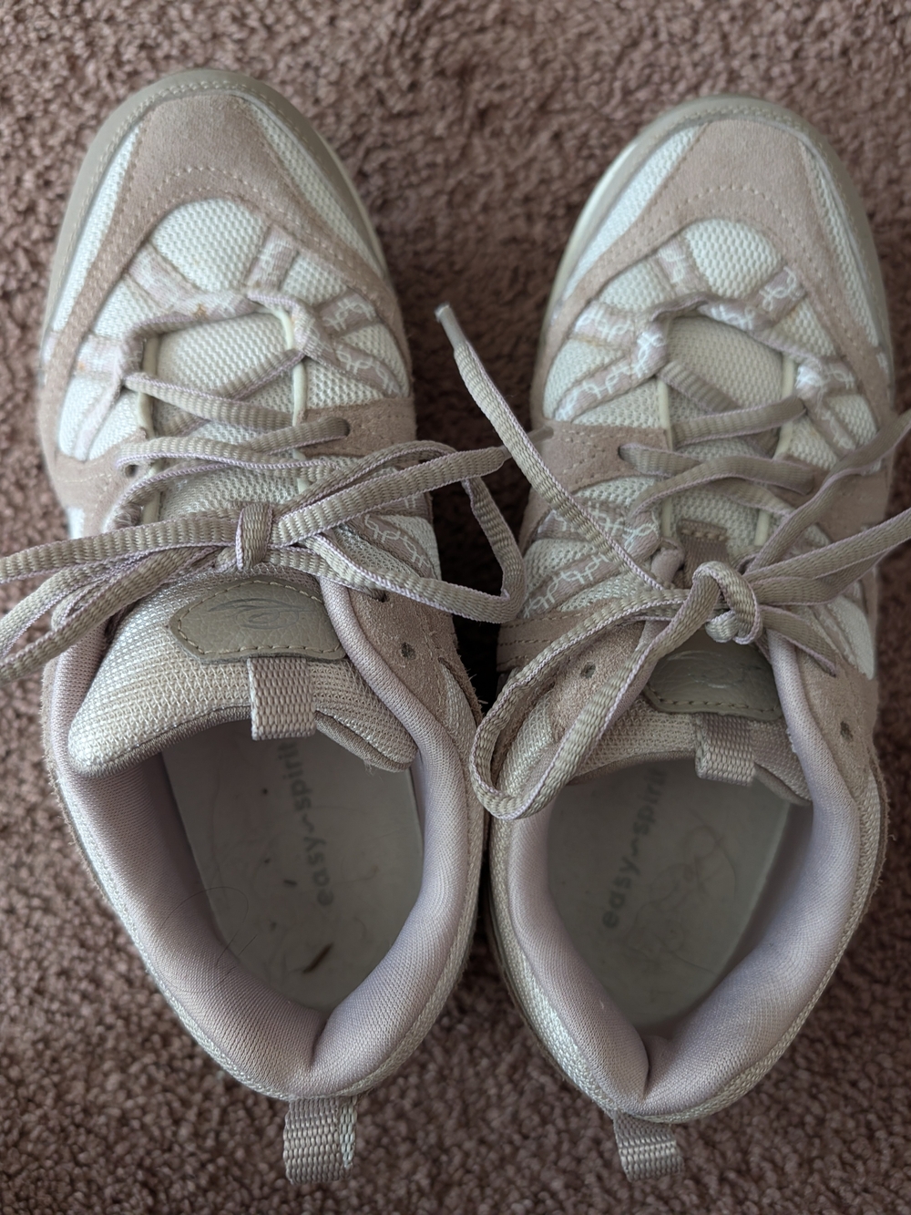 Easy Spirit Women's Lace-Up Sneakers in Light Beige & Cream